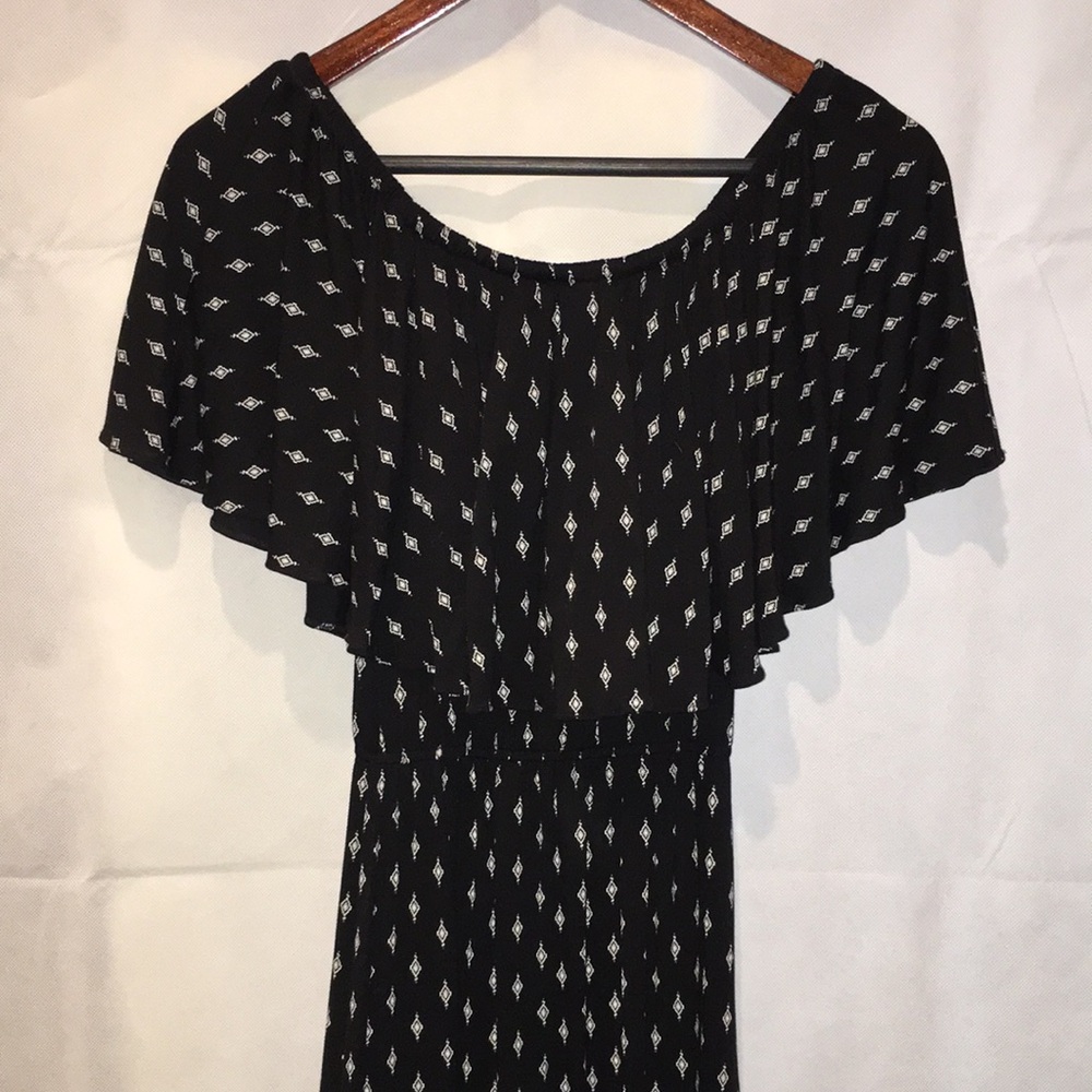 Garnet Hill Off The Shoulder Long Black Printed Maxi Dress | Size XS